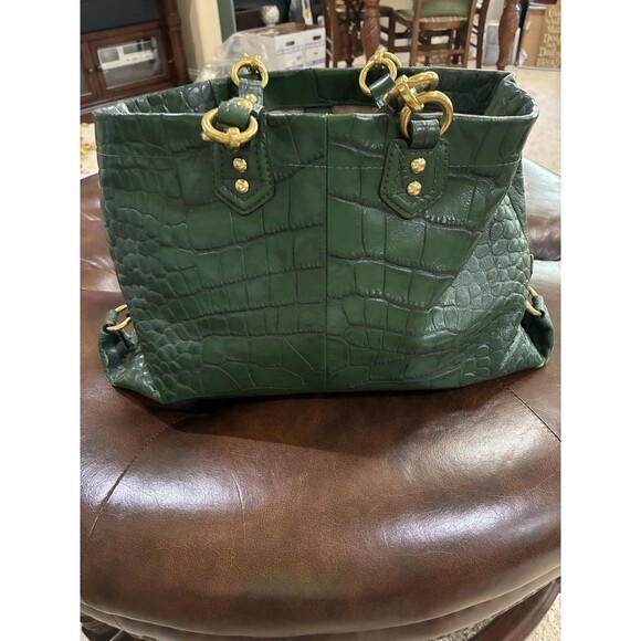 Coach Ashley Green Croc Embossed Leather Carry All Tote Handbag Purse Bag - Picture 4 of 13